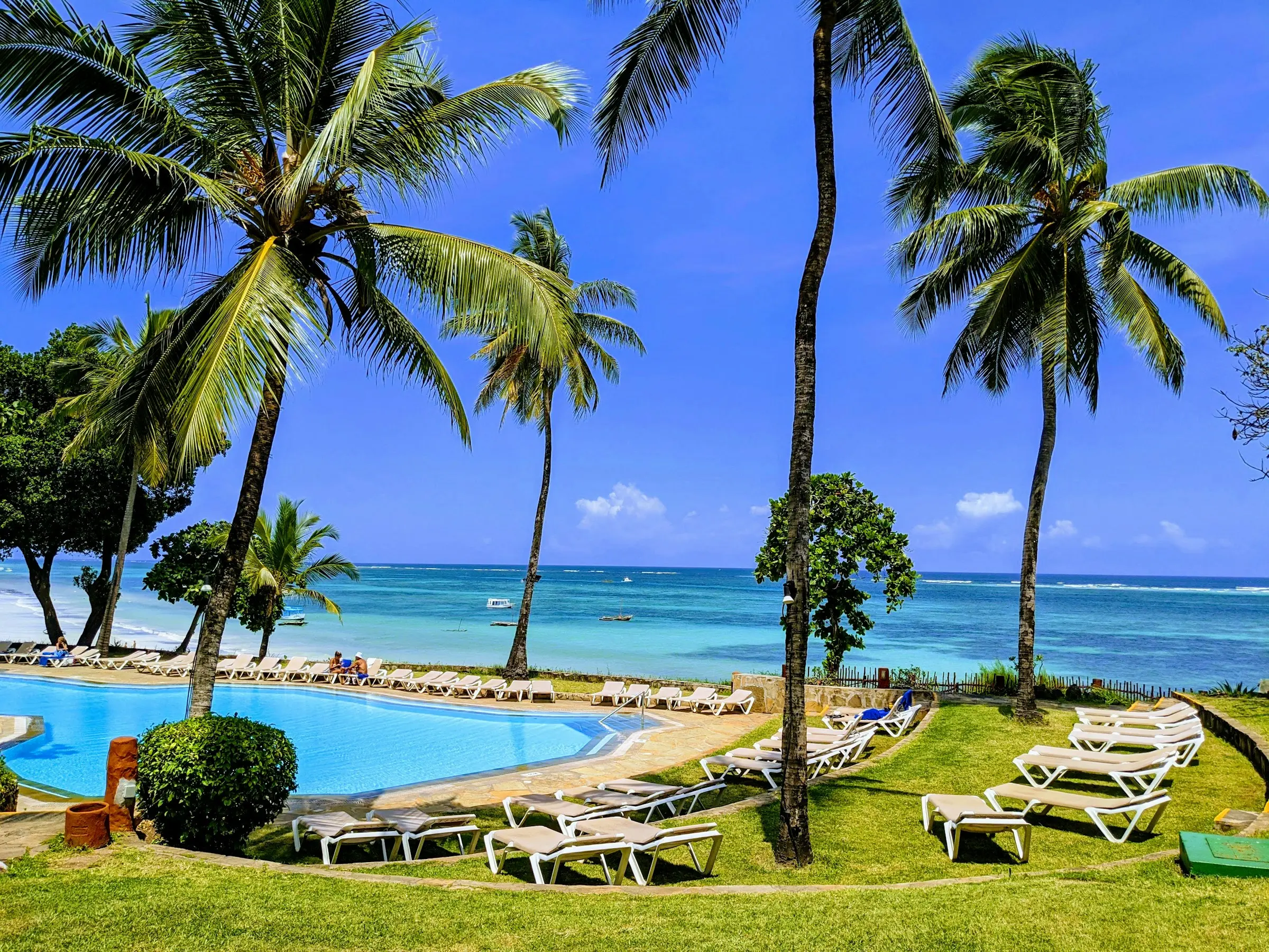 Beachfront resort pool overlooking the Diani shoreline