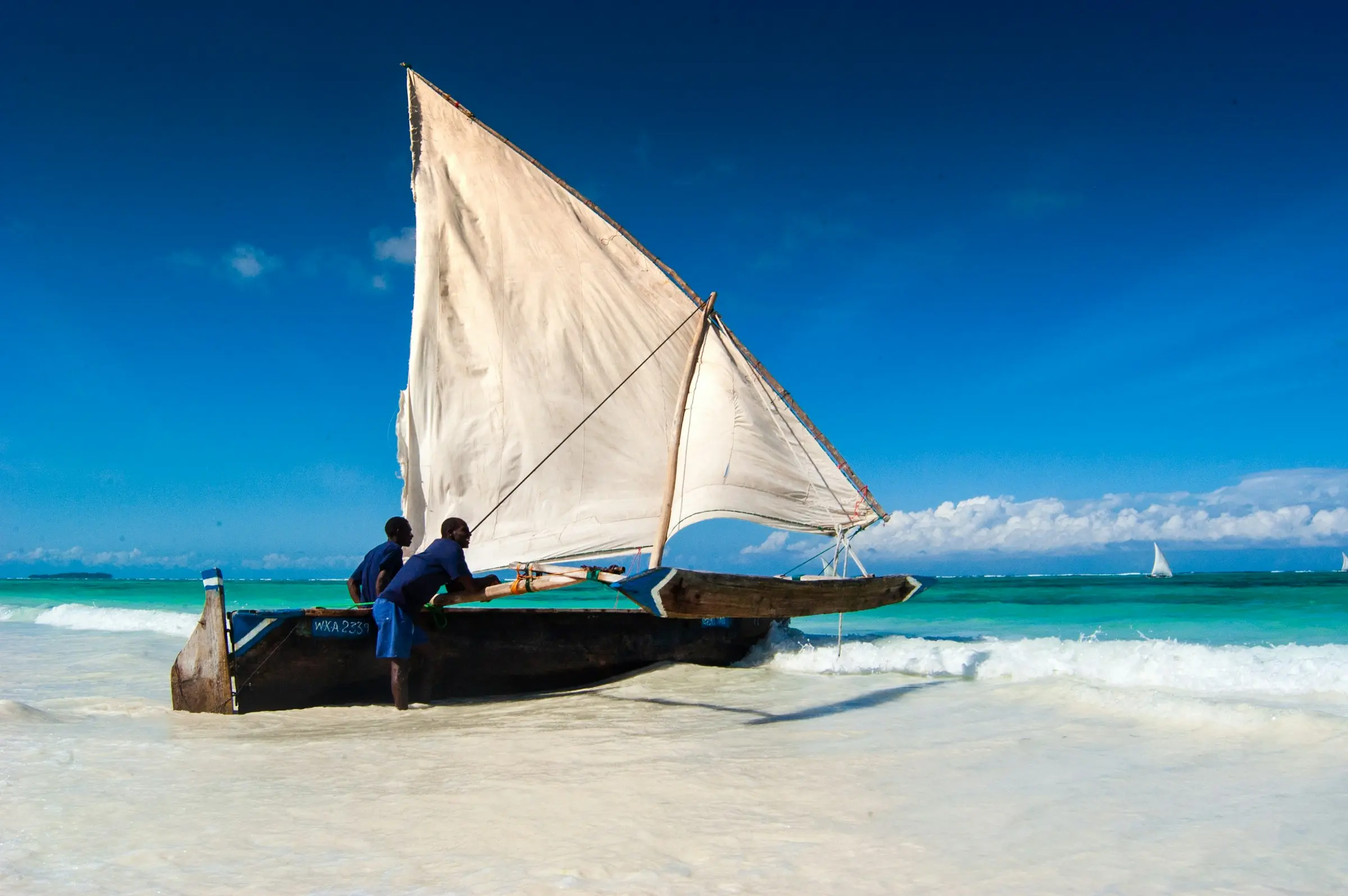 Traditional dhow sailing along Zanzibar's coast